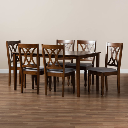 Baxton Studio Augustine Grey Upholstered and Walnut Wood 7-Piece Dining Set 165-10548-10520